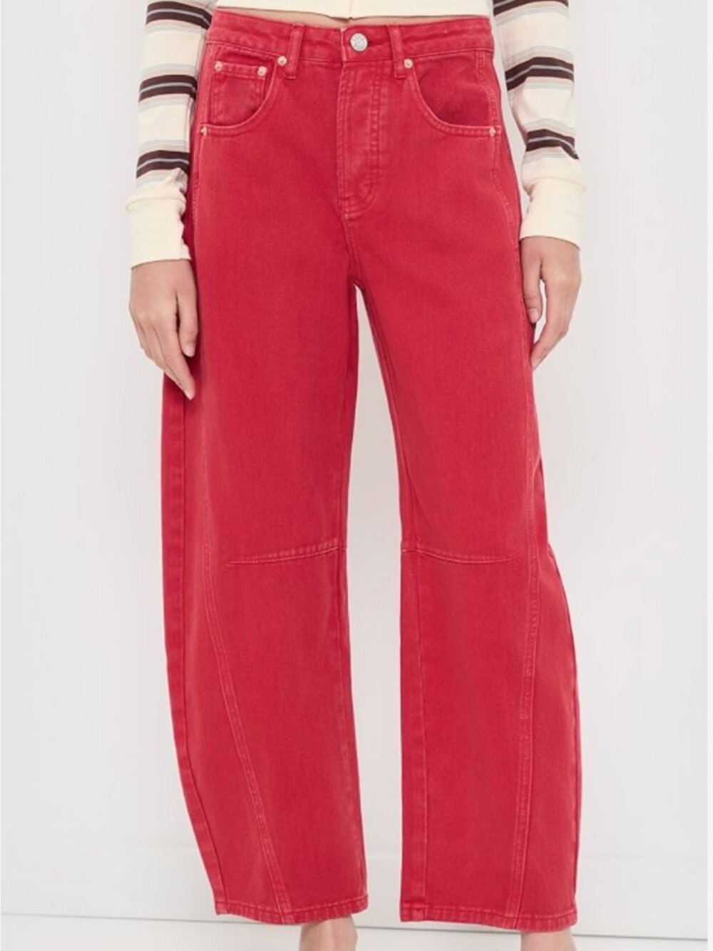 PARKE Barrel Jean High Mid Rise Ankle Jeans Denim 24 Red Cotton Chelsea Baggy